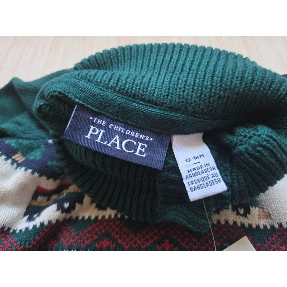 Children's Place Toddler Boys 12-18 Mos Train Fairisle Mock Neck Sweater Green
